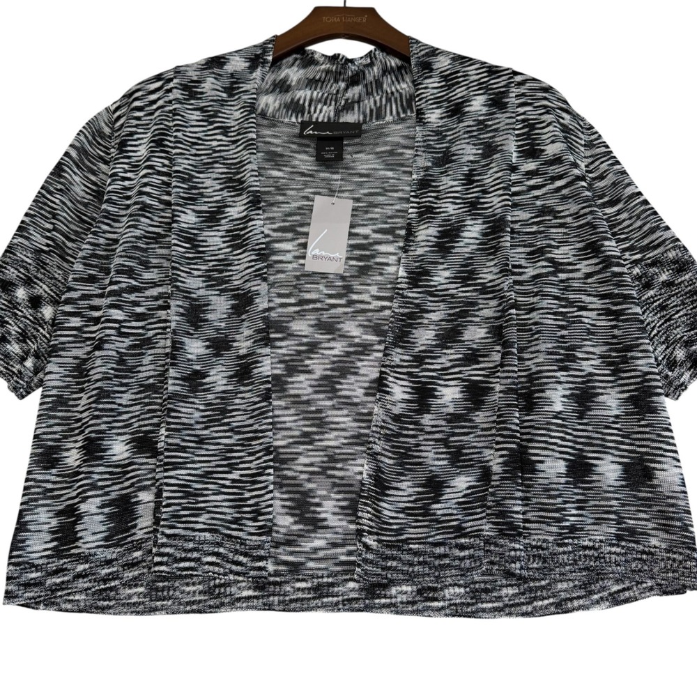 Lane Bryant Womens‎ Black White Open Front Cropped Shrug Cardigan 1x 14/16 NEW